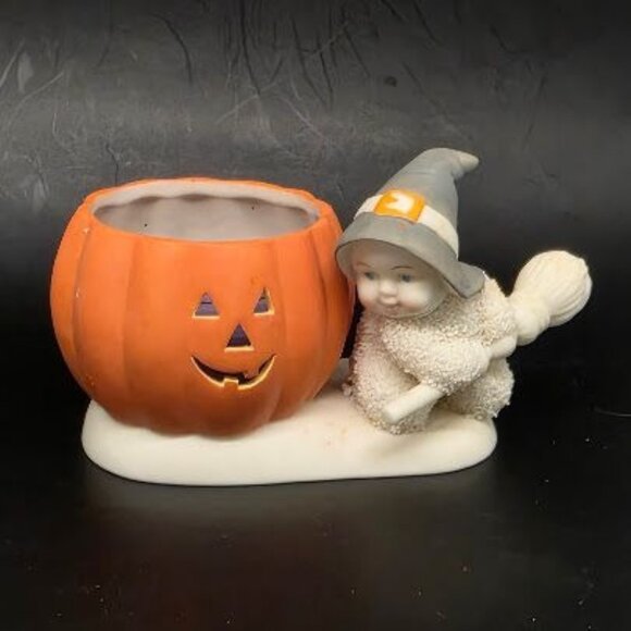 Dept 56 Snowbabies "A Halloween Friend" Pumpkin Candle Holder W/ Box Figurine Ha - Picture 1 of 6